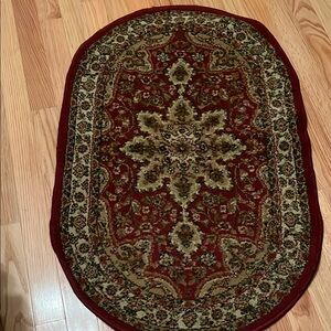 Elegant Oval Persian-Style Rug - Red and Beige